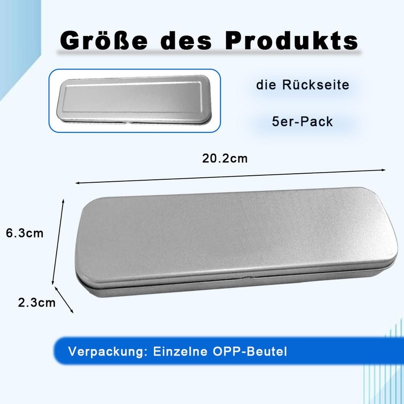 LATRAT 5 x Metal Pencil Case, Rectangular Metal Tins, Empty