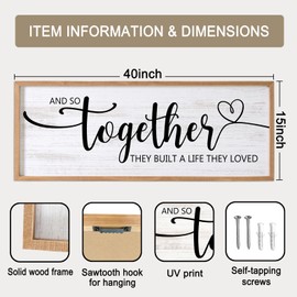 And So Together They Built A Life They Loved Decorative Rustic Sign & Plaque Framed Wall Art for Couples, 40''×15''Wooden Long Wall Decor Above Bed, Vintage Horizontal Farmhouse Wedding Gift