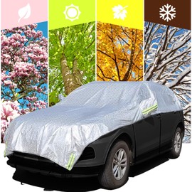 Elegant Choise Half Car Body Cover All Weather，Half SUV Car Body Cover for All Season Waterproof Dustproof UV Resistant Snowproof Universal (Sliver)