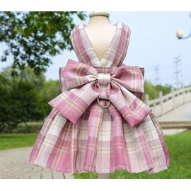 Oyccen Dog Grid Dress Harness and Lead Set Puppy Harness Bow Tie Princess Pet Clothes for Small Dogs Cats