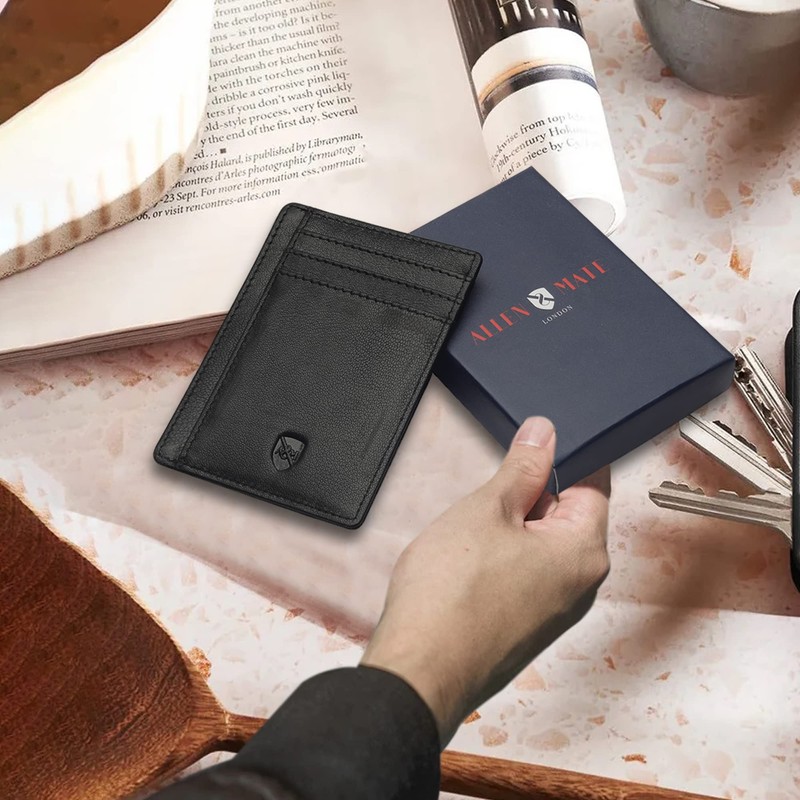 ALLEN & MATE Leather Card Holder Slim Wallet, RFID Blocking