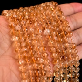 8mm Genuine Citrine Bead Gemstone Round Semi Precious Loose Beads for Jewelry Making 15"