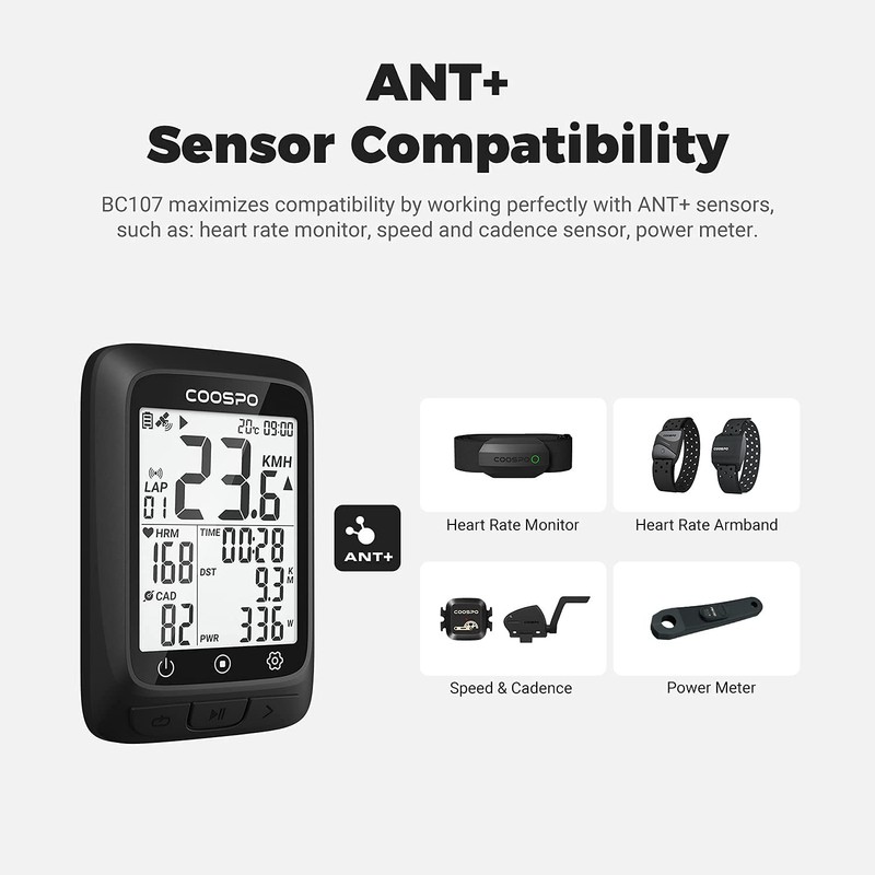 COOSPO Bike Computer GPS Wireless, ANT+ Cycling Computer GPS with