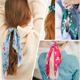 12 Pcs Christmas Scrunchies for Hair Christmas Velvet Hair Scarf with Ribbon Bow Hair Accessories Ponytail Holder Xmas Hair Accessories Elastic Hair Tie Scarf Holiday Hair Scrunchies for Women Girl (Christmas 12Pcs)