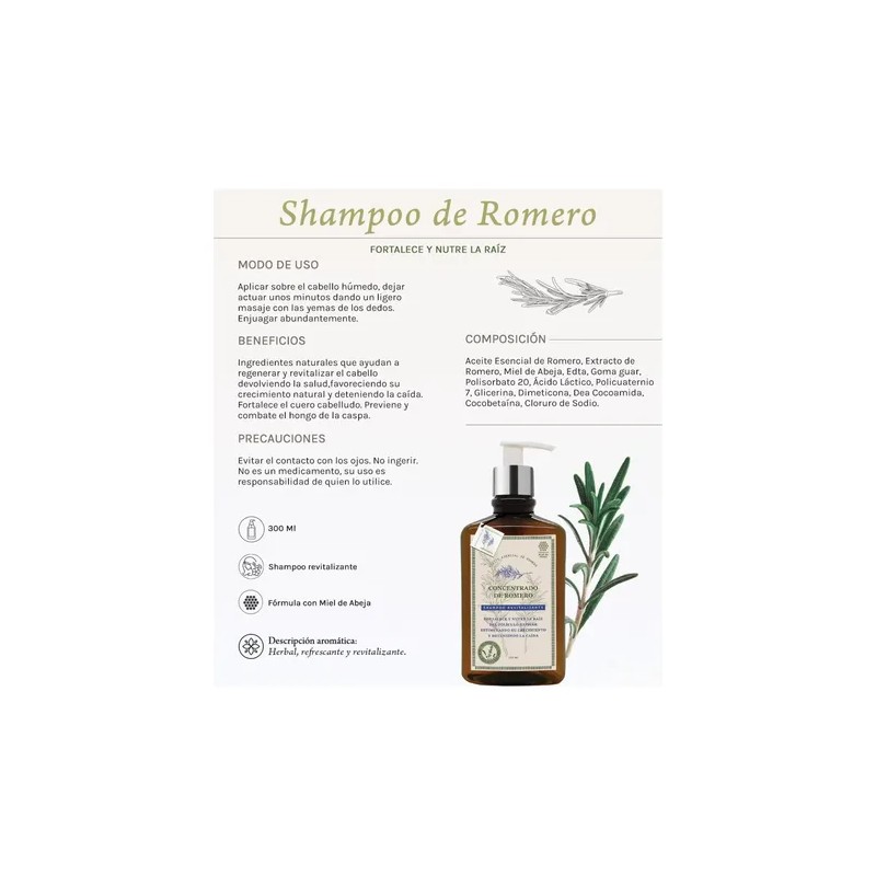 Shampoo Concentrado Romero 300ml Crecimiento Fortalece Nutre