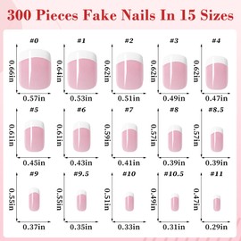 240pc White French Tips Press on Nails Square Fake Nails Kit, Extra Short Nails Press ons French Tip Acrylic Nails Pink Glue ons Nails Short Stick on Nails Women Artificial False Fingernail with Tabs