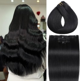 Clip in Hair Extensions Real Human Hair 14 Inch Jet Black #1 Soft Clip in Hair Extensions for Women Easy to Styling Straight Remy Human Hair Extensions 80g/2.82oz 5pcs