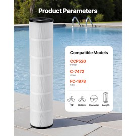 VEVOR Pool Filter Cartridge, 4X 130 Sq. Ft, Spa Hot Tub Filter Cartridge Replacement, Compatible with Pentair CCP520, R173578, PCC130, Secure for Kids & Pet, Trilobal Pleated, Easy to Clean
