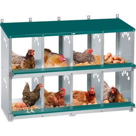 Toriexon Chicken Nesting Box, 8 Compartment Metal Nesting Box, Wall Mountable Nesting Boxes for Chicken, 42.5" L x 13.0" W x 25.0" H, Green