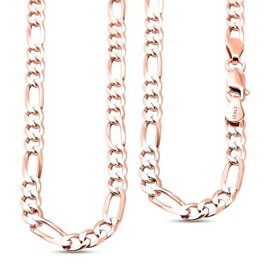 TJC Figaro Chain Necklace for Women with Lobster Clasp in Rose Gold Plated 925 Sterling Silver Size 24 Inches with High Gloss Metal Wt. 9.86 Grams