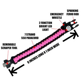 Spark and Shine Paracord Bracelet - Pink - Bright LED SOS Light and Ferro Rod with Scraping Tool - Emergency Survival Whistle - 550 Paracord - Perfect Tool for The Outdoors (2)