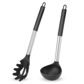 2er Set Silikonlöffel Löffel Spaghettilöffel Hitzebeständiger Küchenspatel Nudellöffel für Kochutensilien Zum Kochen, Rühren, Servieren Spaghetti, Suppe, Sauce