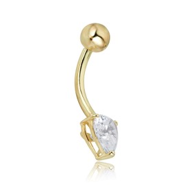 AVORA 10K Yellow Gold Simulated Diamond CZ Heart-shaped Belly Button Ring Body Jewelry (14 Gauge)