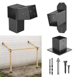 Antsky 15° Wall Pergola Kits - Stainless Steel 15 Degrees Wall Mounts pergola for 4x4 Posts(Actual 3.6" X 3.6"), Roof Bracket Kit, Angled Pergola Construction Pergola Bracket Kit(3-Way)
