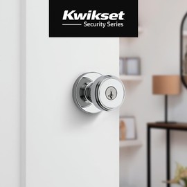 Kwikset Maven Entry Door Knob with Lock and Key, Secure Keyed Handle Exterior, Front Entrance and Bedroom, Polished Chrome, Pick Resistant SmartKey Rekey Security and Microban