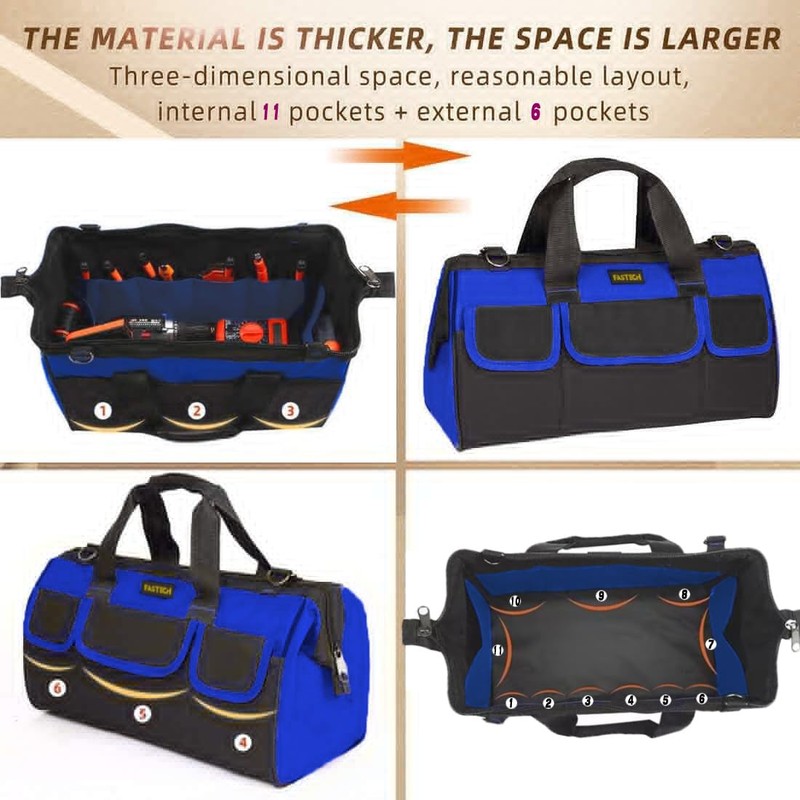 FASTECH 20 Inch Heavy Duty Tool Bag with Wide Mouth