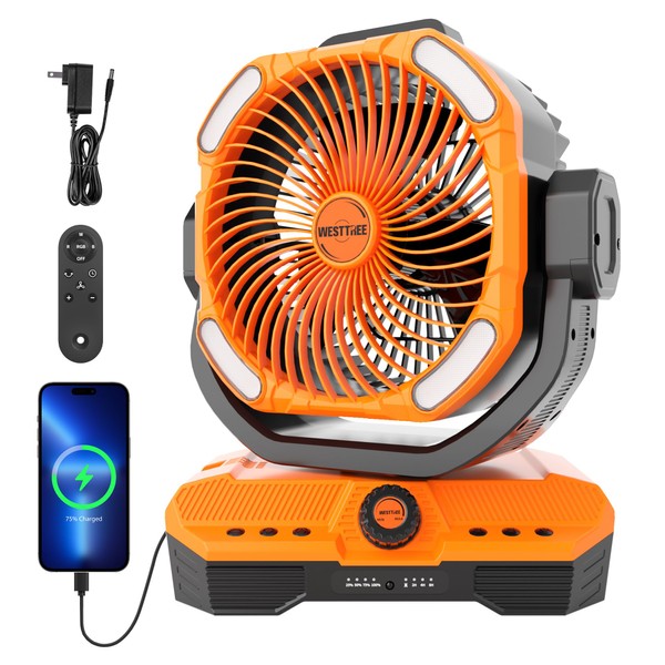 WESTTREE Battery Operated Large Airflow Fan,45000mAh Rechargeable Camping Cordless Fan