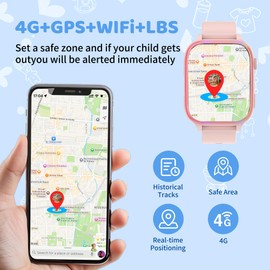 Moikmlih Children's Smartwatch with 4G Video Phone Calls, SOS, School Mode, GPS, Voice Chat, SMS, IP68 Waterproof, 7 Games, Alarm Clock, Camera, Gift for Boys Girls 5-14 Years