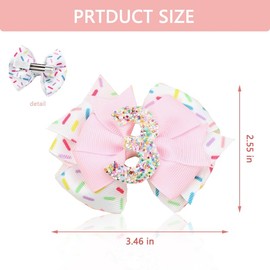 Birthday Girl Hair Bow Clip for Baby Girls 3 Year Old Birthday Decorations for Daughter Granddaughter Sweet Ice Cream Hair Barrettes Pin Teen Girls Todders Pink 3rd Bday Gifts