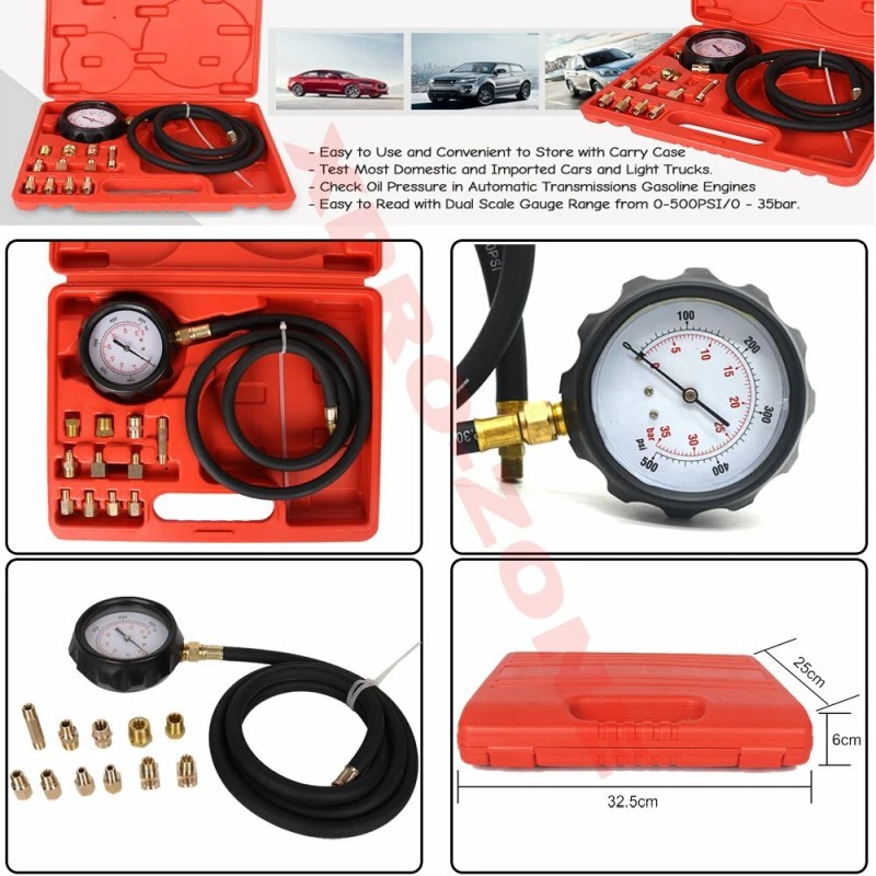CarBole 13pc Engine Oil Pressure Tester Gauge Diagnostic 500psi Test