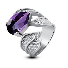 Exquisite Bohemian Silver Leaf Ring with Amethyst Crystal for Women's Daily, Wedding, or Festive Occasions | Unique Artistic Design | Perfect Gift Jewelry for Christmas or Valentine's Day