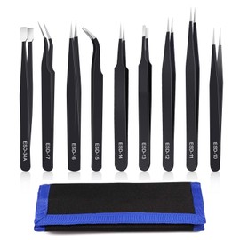 9PCS Precision Tweezers Set, Upgraded Anti-Static Stainless Steel of Tweezers, for Electronics, Soldering, Laboratory Work, Jewelry-Making, Model, Craft