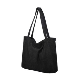 TeeYee Large Corduroy Bag Women's Shoulder Bag Tote Bag Corduroy Women's Shopper Handbag Shoulder Bag Large Capacity 51 x 32 x 11 cm for Work Office Travel Shopping School Everyday Black