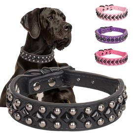 Pimaodog Studded PU Leather Dog Collars for Small, Medium, Large Dogs, Pitbull, Mastiff, Labrador, Boxer, Rottweiler, German Shepherd (Black, L)