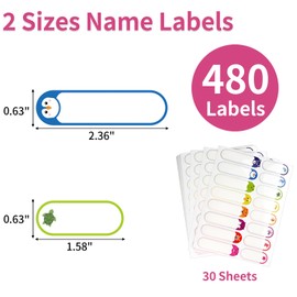 480 Pcs Labels for Kids Stuff Daycare, Waterproof Baby Name Labels, Washable Bottle Labels, Reusable Self-Adhesive Tag Stickers for School Essentials, Self-Laminating Write-on