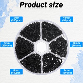 YBEATY 970Pcs Open Jump Rings Black Round Jump O Rings Set DIY Jewelry Making Connectors Assorted Sizes Split Findings Accessories for Bracelet Earrings Necklace Keychain (4/5/6/7/8/10mm)