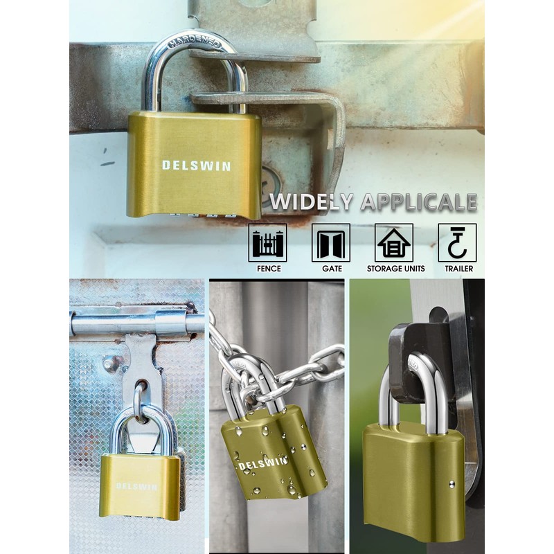 DELSWIN 4-Digit Combination Lock Outdoor Padlock - Heavy Duty Locker