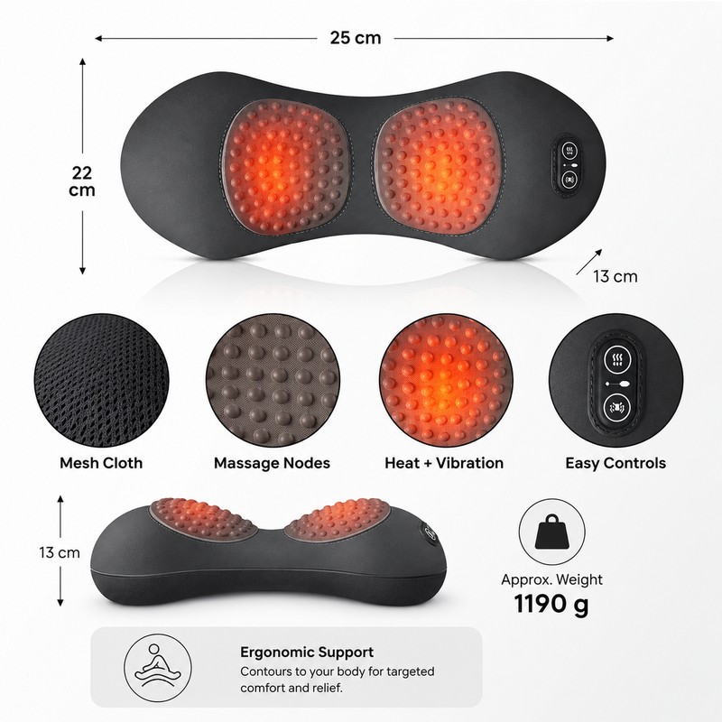 3-in-1 Lumbar Support Massager Cushion for Relaxation – Adjustable Heat