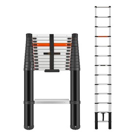 Telescopic Ladder, 12.9 FT Aluminum Lightweight Extension Folding Telescopic Ladder Slow Down Design with Wide Treads, Portable Collapsible Ladder for Household and Outdoor Working, 300lb Capacity