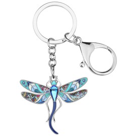 DUOWEI Enamel Rhinestone Dragonfly Keychain Dainty Pet Keyring Handbag Novelty Gifts for Women Girls (Blue)
