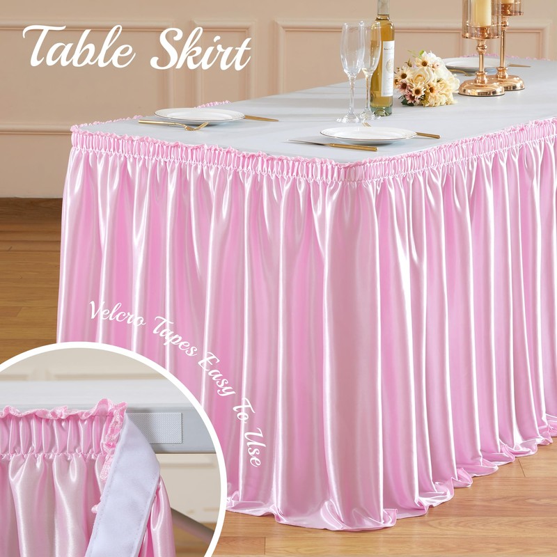 Pink Rectangle Table Skirt 11.5 Feet Pink Glitter Sequins Table