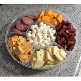 Zilpoo 2 Pack - Candy and Nut Serving Container, Appetizer Tray with Lid, 6 Compartment Round Plastic Food Storage Lunch Organizer, Divided Christmas Keto Snack Plate, Dish Platter w/Cover, 10-Inch