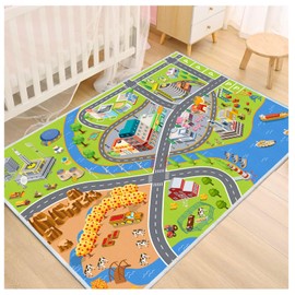 Liazy esuoh Kids Car Rug Carpet Playmat for Playroom, Road Rugs for Toy Cars, Non Slip Play Mat for Bedroom Kids Room, Educational Road Traffic Play Rug for Classroom Nursery(4×6ft/47×71in)