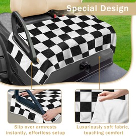 YOKYHOM Golf Cart Seat Covers for 2 & 4 Passenger Carts, Soft Seat Towel Blanket Protects from Heat, Cold & Sweat, Machine Washable, Fits EZGO, Club Car, Yamaha, 51"x31", Black White Plaid