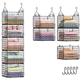 Sonyabecca 5-Tier Hanging Closet Organizer – Black Closet Storage Shelves with Wire Baskets for Clothes, Handbags, Sweaters & Accessories, Includes 2 Hanging Hooks & 5 S-Hooks