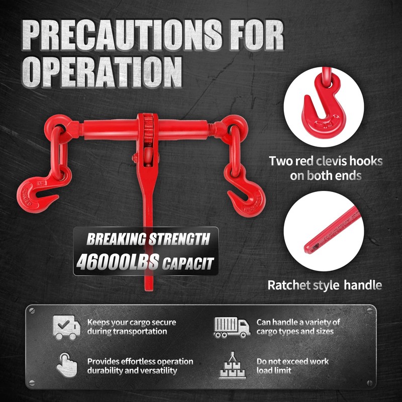 2 Pack 13000LBS Ratchet Chain Load Binders, 1/2 to 5/8"