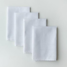 Benson Mills Matera Heavyweight Easy Care Fabric Tablecloth, Everyday, Parties, Weddings and Formal Holiday Table Cloth (18" x 18" Napkins Set of 4, White)