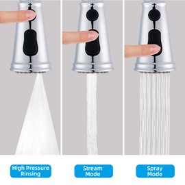 Hibbent Pull Down Kitchen Faucet Head Replacement, NSF/ANSI/CAN 61 & CUPC Certified 3-Function Sink Spray Nozzle with 15 Adapters, Compatible with Moen, Delta, Kohler Faucets-Chrome
