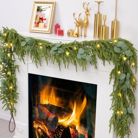 Waipfaru 9ft Christmas Norfolk Pine Garland，Realistic Pine Garland Christmas Decoration，Artificial Faux Cedar Garland for Christmas Table Fireplace Wall Home Decoration