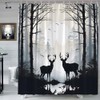 Foggy Forest Elk Shower Curtain Rustic Cabin Lodge Grey Black