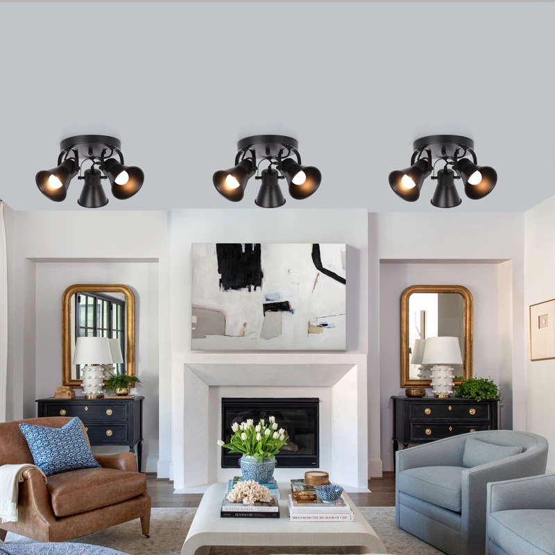 SEEBLEN 3-Light Industrial Track Lighting, Adjustable Round Kitchen Ceiling Light,