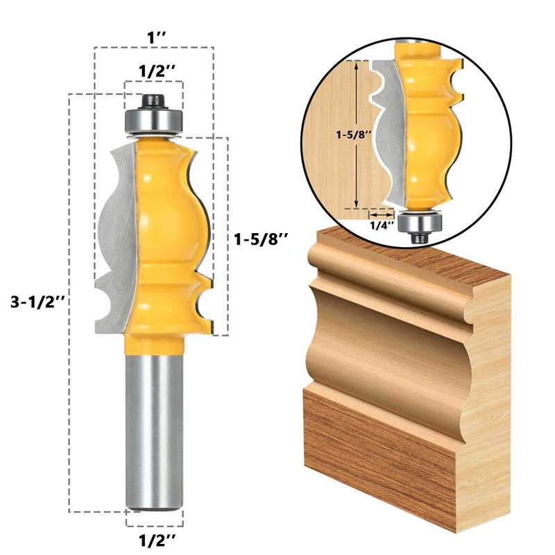 Mesee Architectural Molding Router Bit, 1/2 Inch Shank Woodworking Trimming