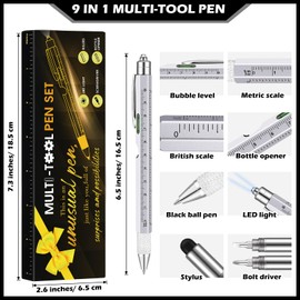 Lasnten Stocking Stuffers Gifts for Men, 9 in 1 Multitool Pen, Gifts for Men, Tools Gadgets for Men, Christmas White Elephant Fathers Day Birthday Gifts for Dad Grandpa Husband Boyfriend(Silver)