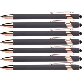 Rose Gold Rubberized Soft Touch | Rose Gold Colors | Ballpoint Pen with Stylus Tip a stylish, premium metal pen, black ink, medium point (Grey, 7 Pack)