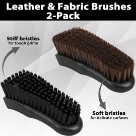 3 Pcs Car Interior Cleaning Brush Set with Horsehair Leather Brush, Stiff Fabric Brush & Microfibre Cloth | Universal Valeting Kit for Seats, Alcantara, Carpet, Sofa, Cockpit, Furniture & Boots