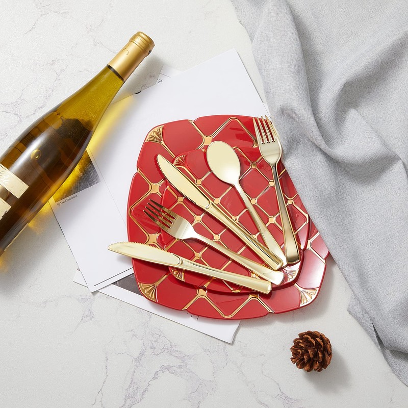 N9R 160pcs Gold Plastic Silverware - Gold Plastic Utensils Set